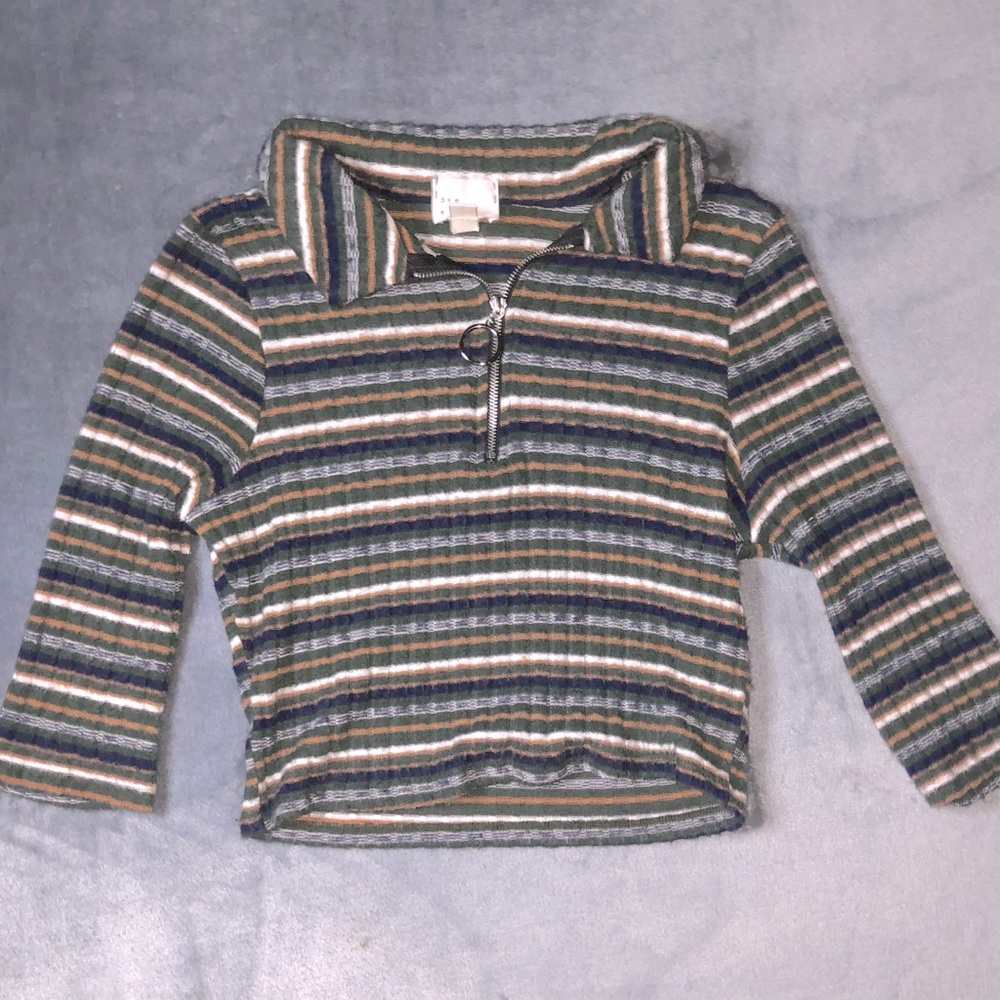 Forever 21 Striped Crop Top Shirt Long Sleeve
